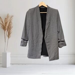Express Herringbone Blazer Open Ruched Sleeve Gray XS Elevated Chic Business
